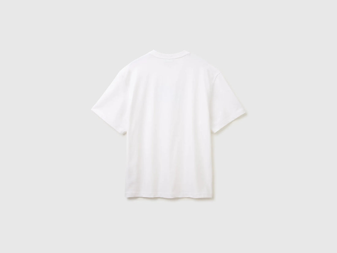 Benetton White Men Relaxed Fit T-Shirt with Print SKU: 3MI5U10C5_101 Image 02