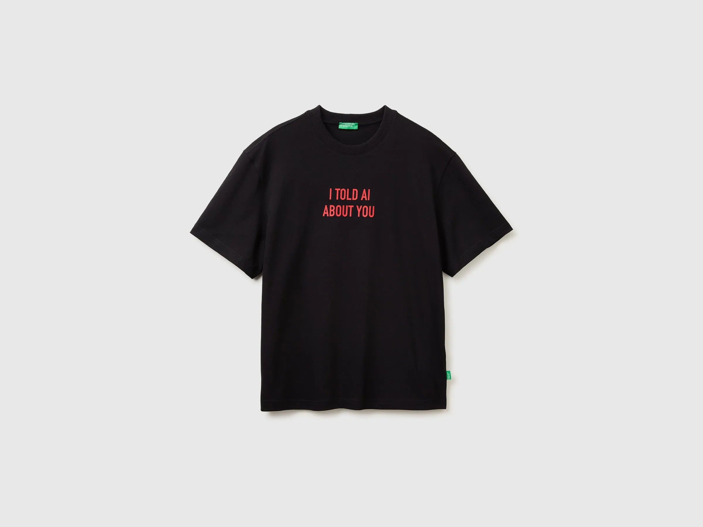 Benetton Black Men Relaxed Fit T-Shirt with Print SKU: 3MI5U10C5_901 Image 01