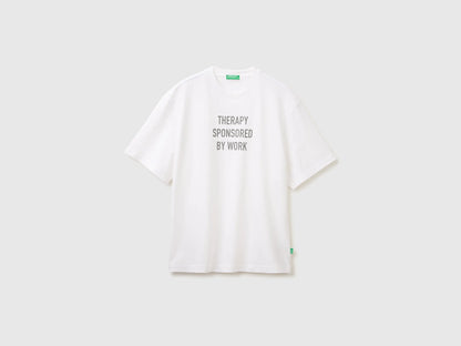 Benetton White Men Relaxed Fit T-Shirt with Print SKU: 3MI5U10C5_921 Image 01