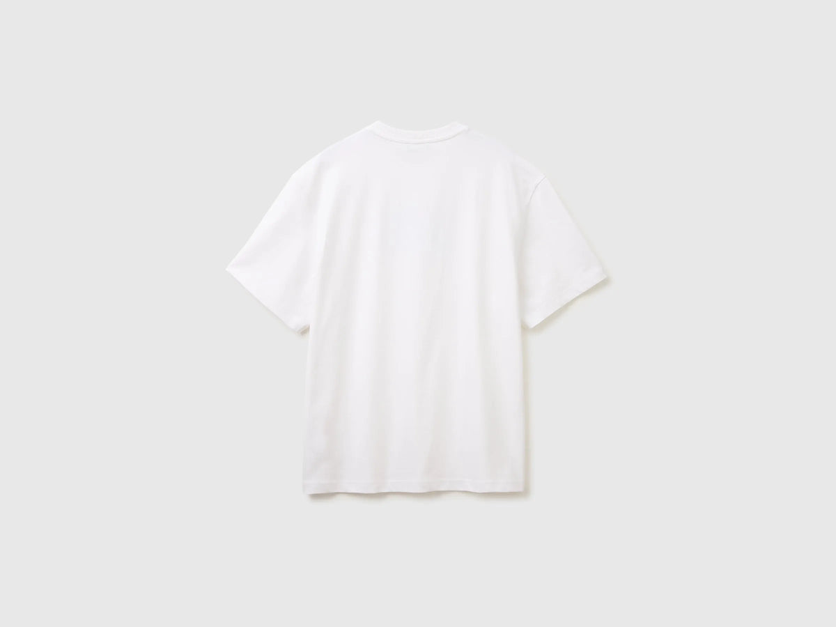 Benetton White Men Relaxed Fit T-Shirt with Print SKU: 3MI5U10C5_921 Image 02