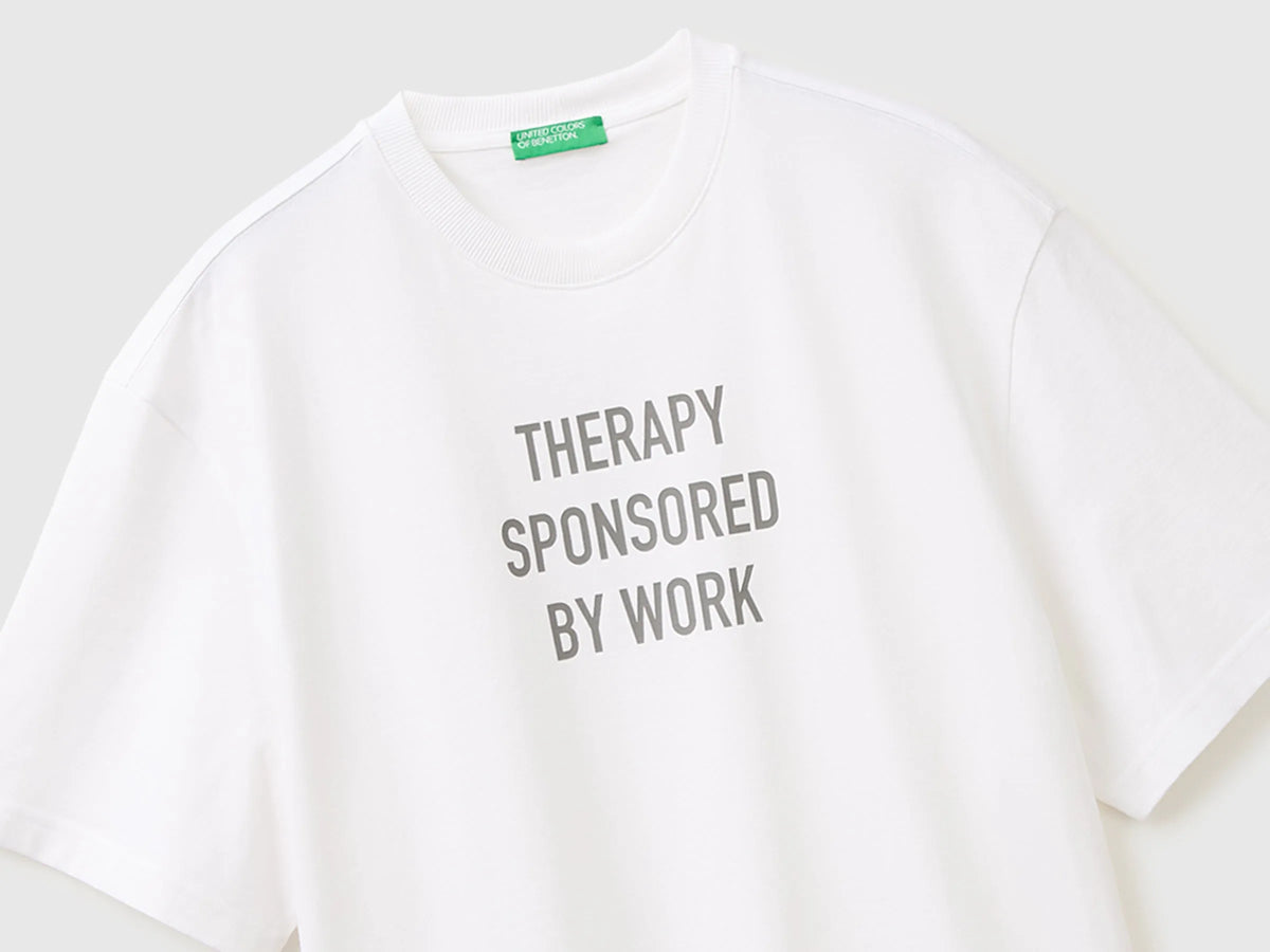 Benetton White Men Relaxed Fit T-Shirt with Print SKU: 3MI5U10C5_921 Image 03