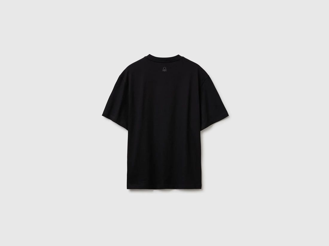 Benetton Black Men Relaxed Fit T-Shirt with Print SKU: 3MI5U10C8_903 Image 02