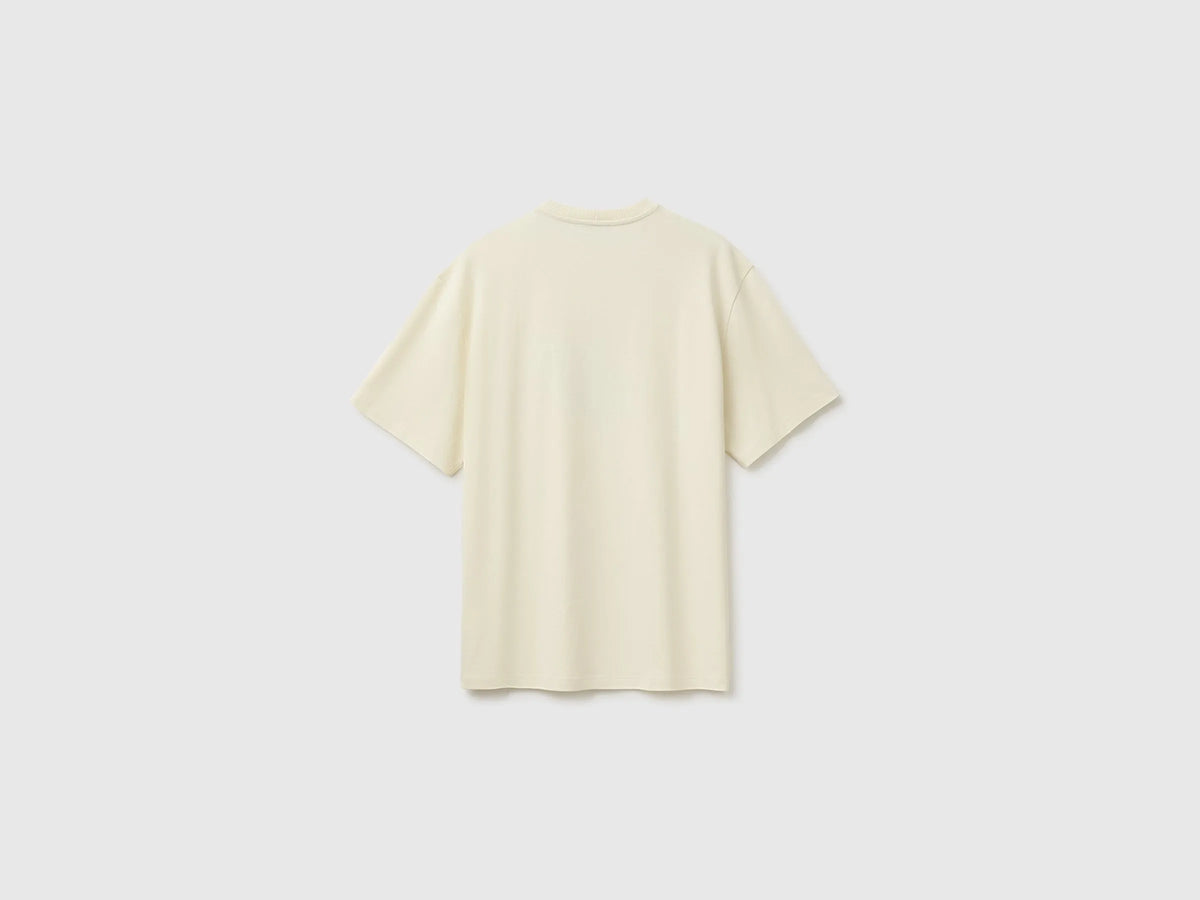 Benetton Creamy White Men Relaxed-Fit Printed T-Shirt in Organic Cotton SKU: 3MI5U10CU_901 Image 02