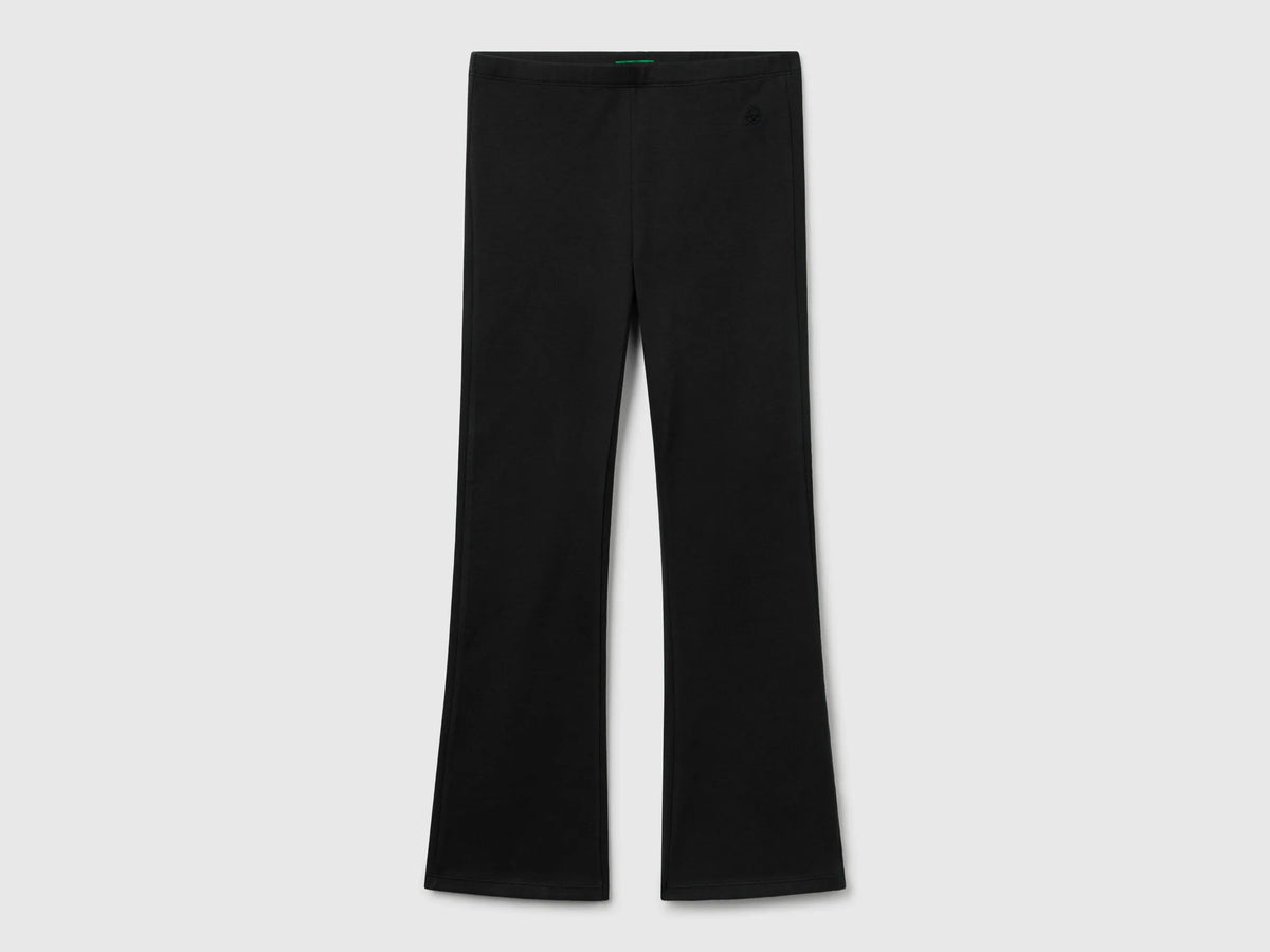 Benetton Black Girls Flared Leggings in Stretch Cotton SKU: 3MT1CF037_100 Image 01