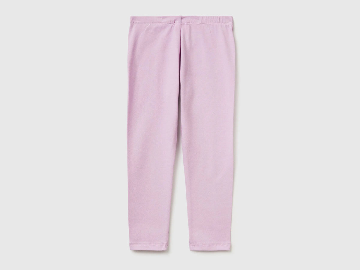 Benetton Lilac Girls Leggings in Stretch Cotton with Logo SKU: 3MT1GF01L_00L Image 02