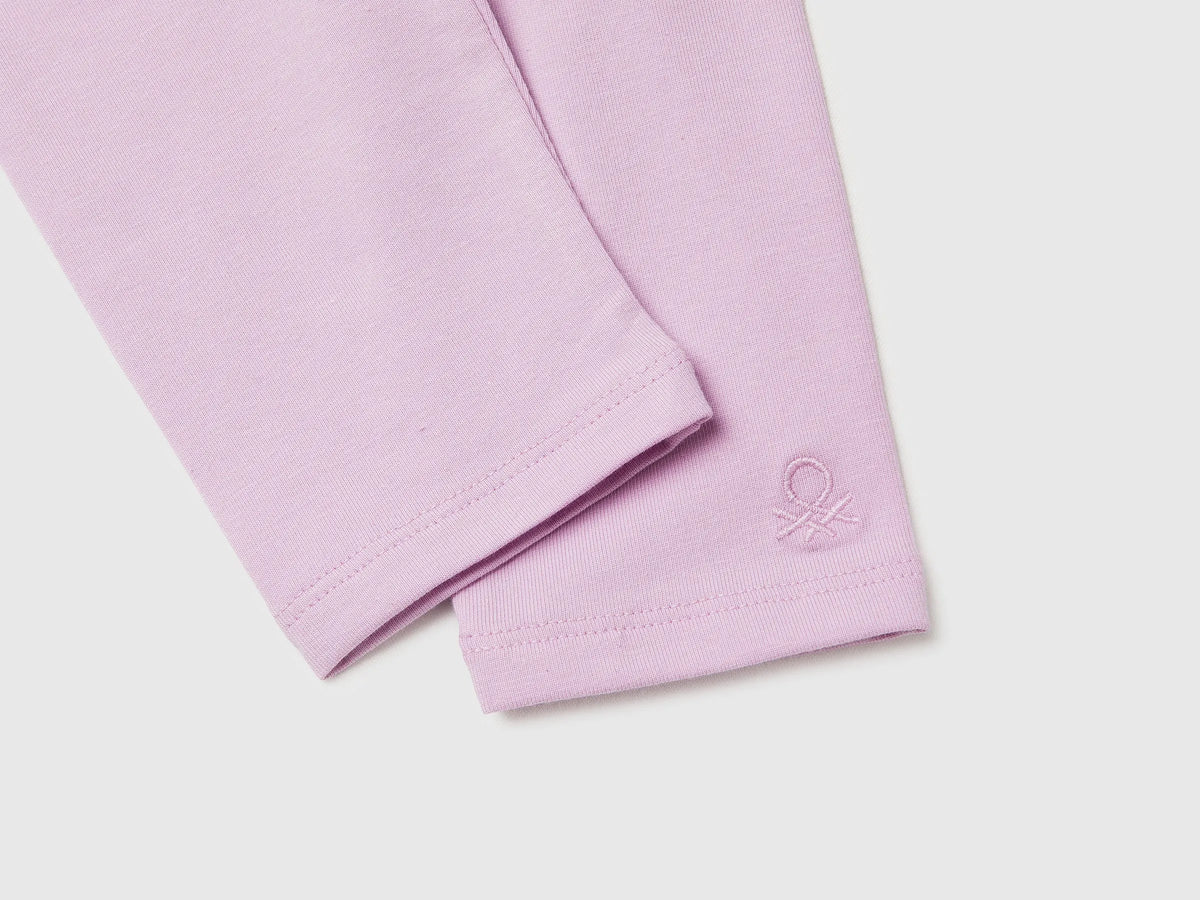 Benetton Lilac Girls Leggings in Stretch Cotton with Logo SKU: 3MT1GF01L_00L Image 03