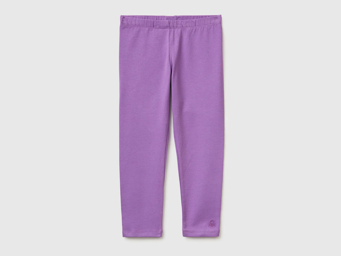 Benetton Purple Girls Leggings in Stretch Cotton with Logo SKU: 3MT1GF01L_03L Image 01