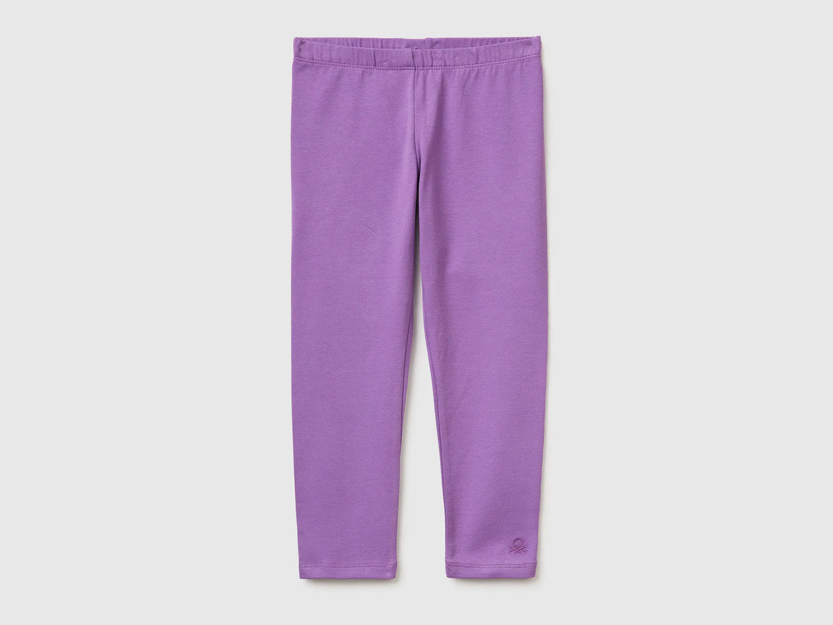 Benetton Purple Girls Leggings in Stretch Cotton with Logo SKU: 3MT1GF01L_03L Image 01