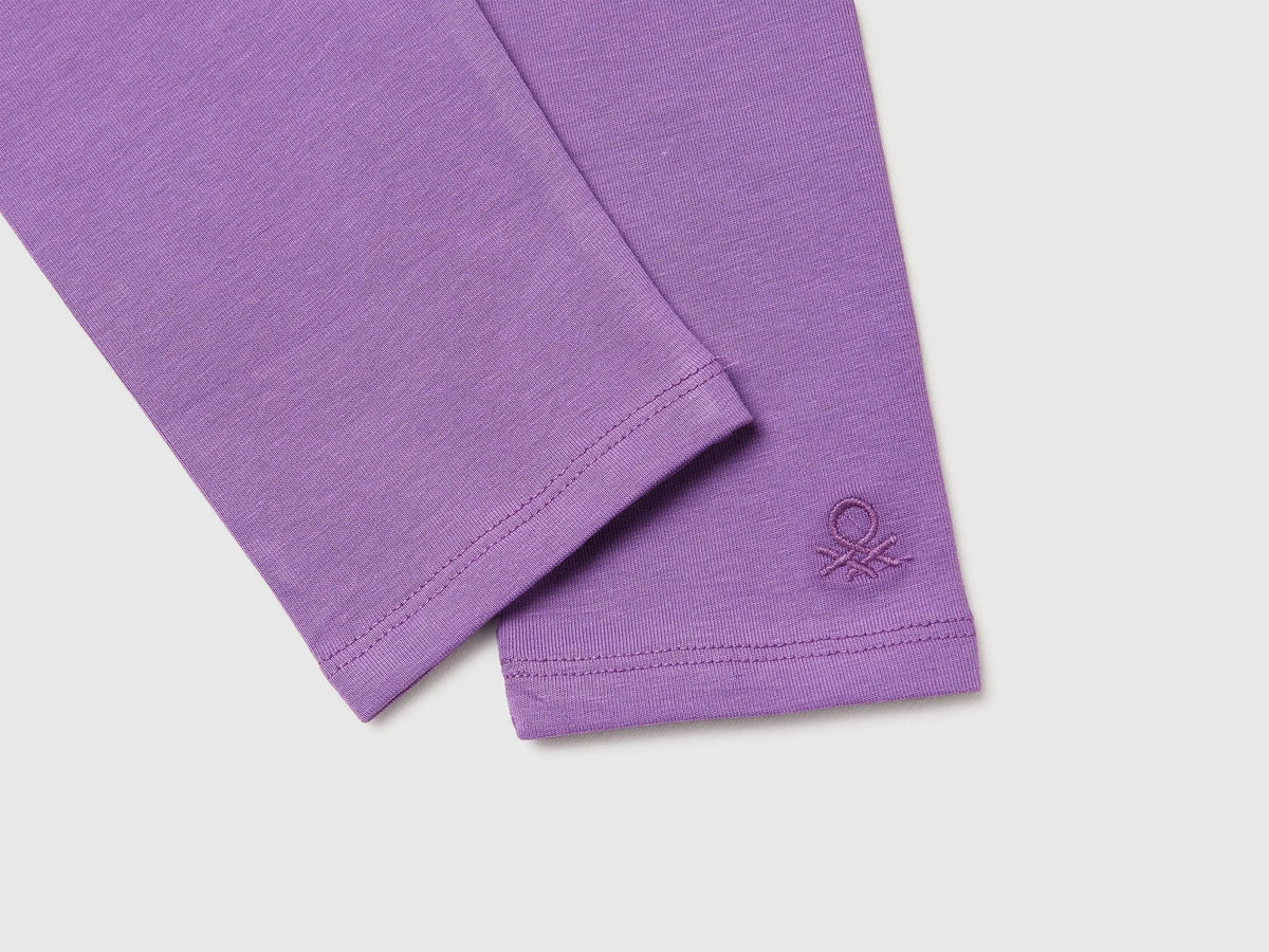 Benetton Purple Girls Leggings in Stretch Cotton with Logo SKU: 3MT1GF01L_03L Image 03