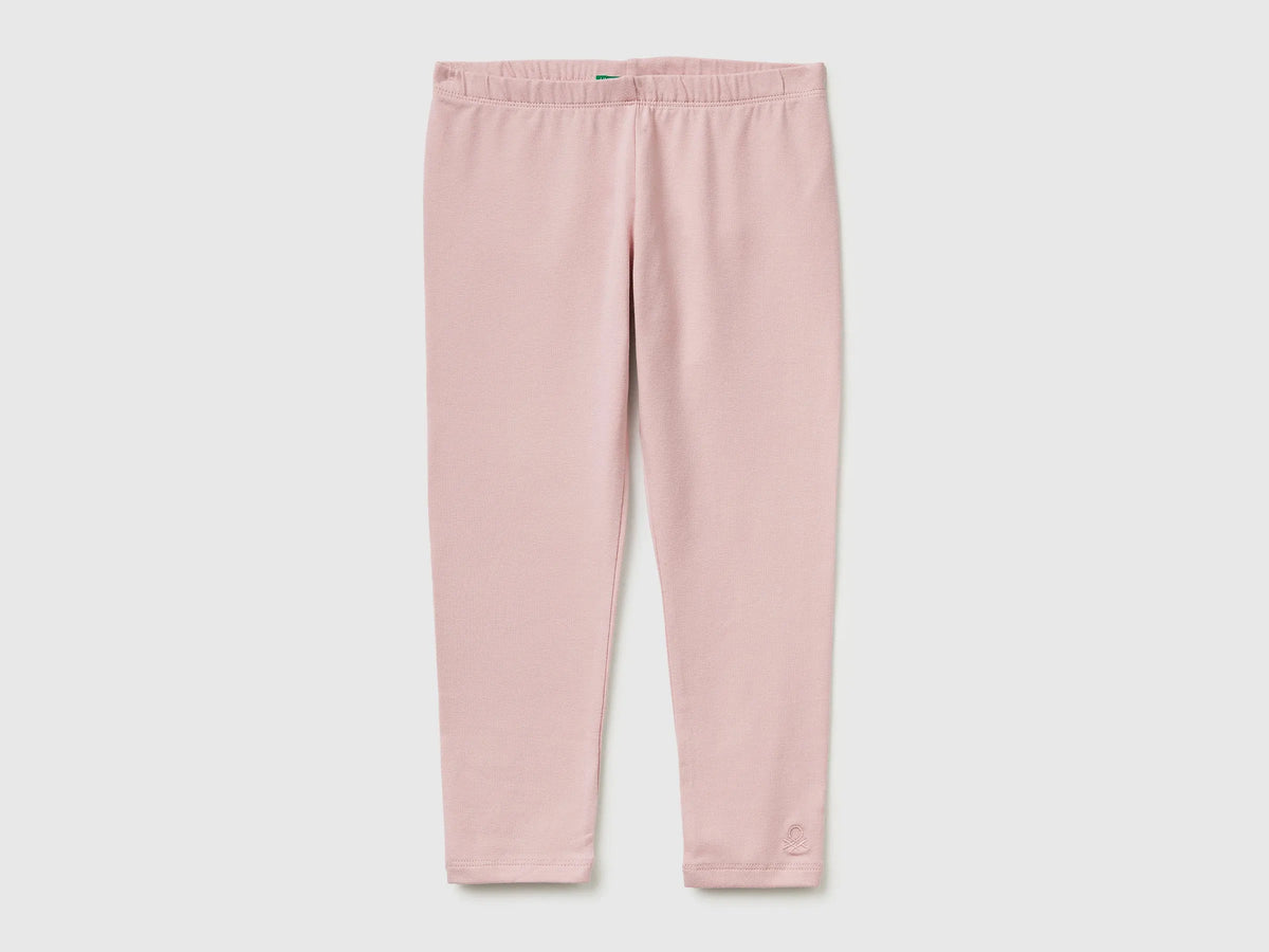 Benetton Pink Girls Leggings in Stretch Cotton with Logo SKU: 3MT1GF01L_0C3 Image 01
