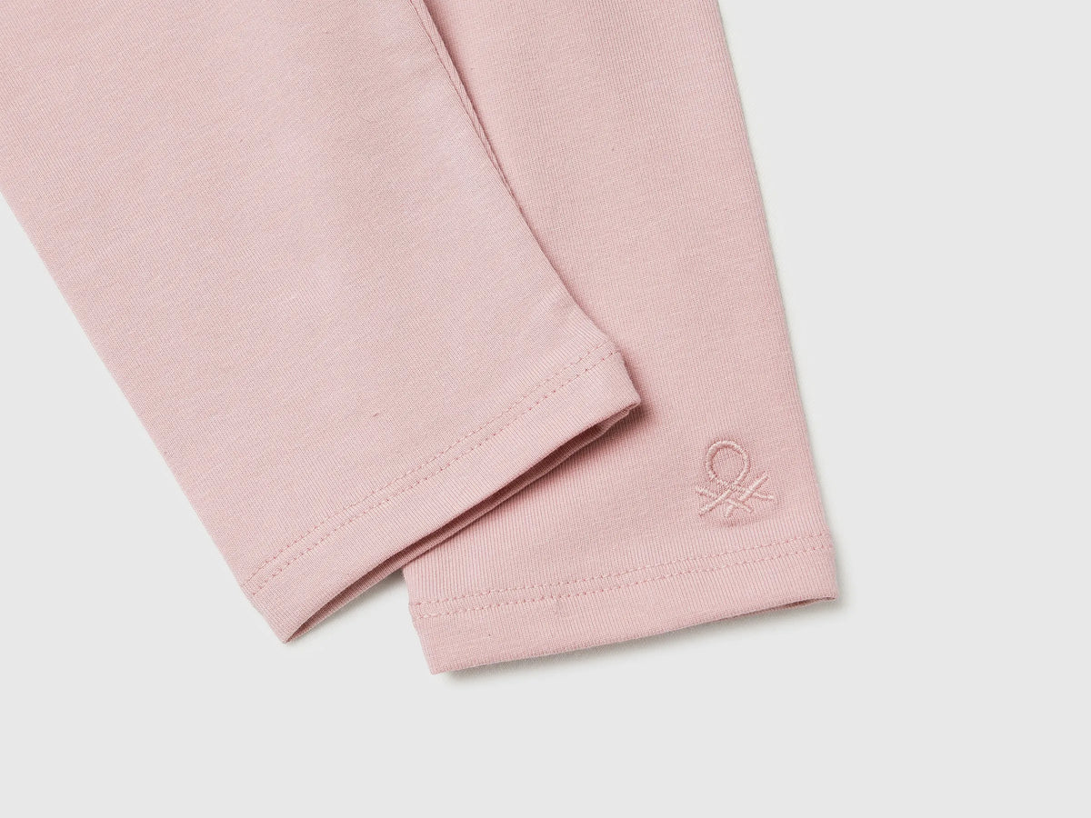 Benetton Pink Girls Leggings in Stretch Cotton with Logo SKU: 3MT1GF01L_0C3 Image 03