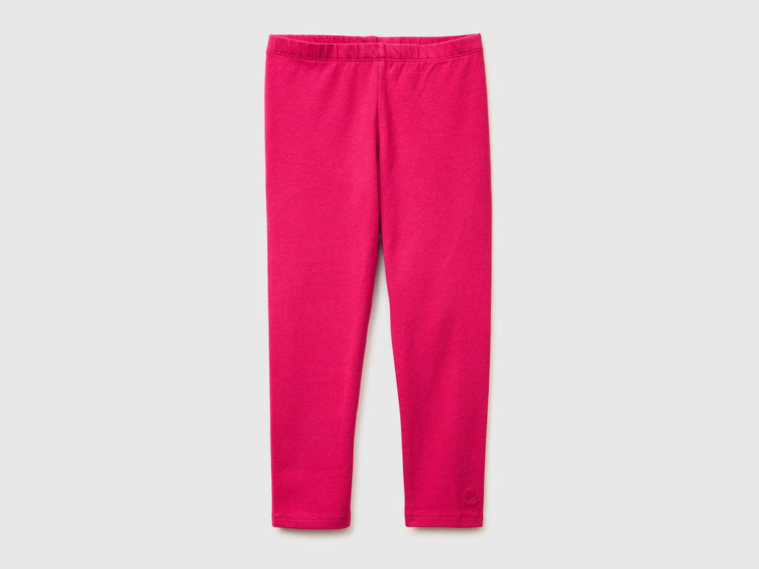 Benetton Fuchsia Girls Leggings in Stretch Cotton with Logo SKU: 3MT1GF01L_12E Image 01