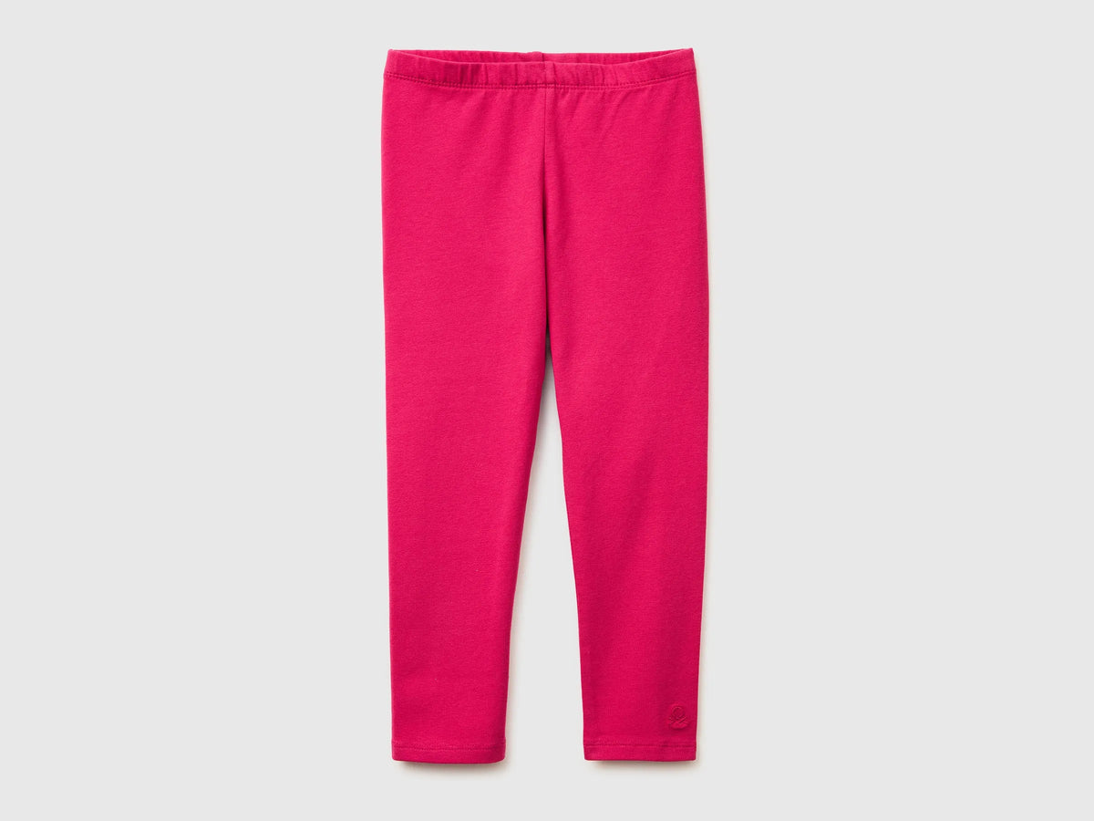Benetton Fuchsia Girls Leggings in Stretch Cotton with Logo SKU: 3MT1GF01L_12E Image 01
