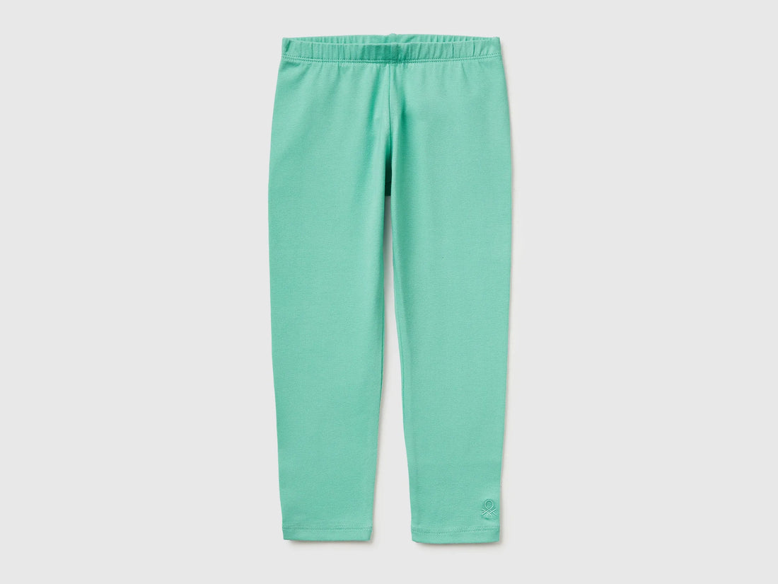 Benetton Aqua Girls Leggings in Stretch Cotton with Logo SKU: 3MT1GF01L_13D Image 01