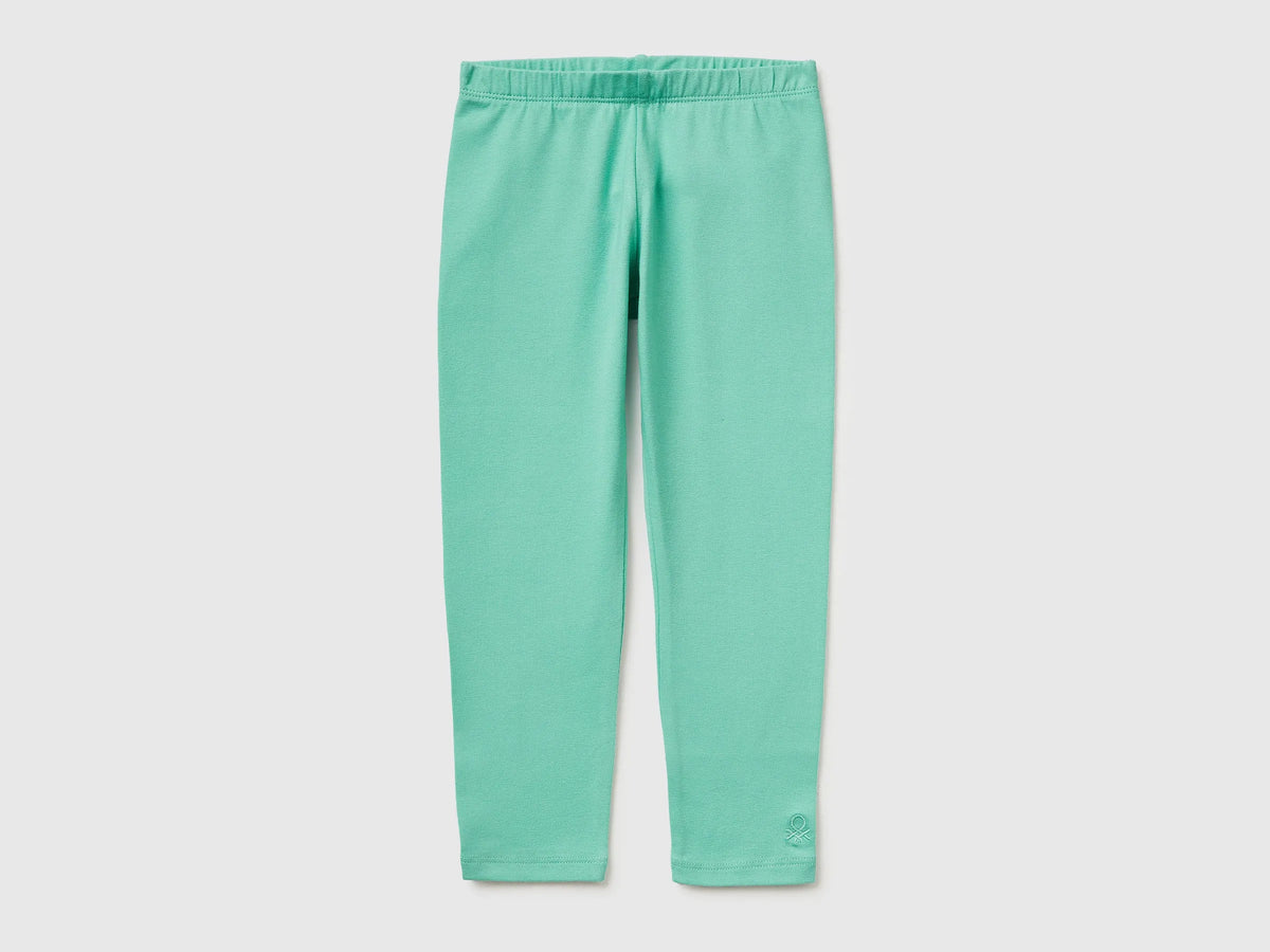 Benetton Aqua Girls Leggings in Stretch Cotton with Logo SKU: 3MT1GF01L_13D Image 01