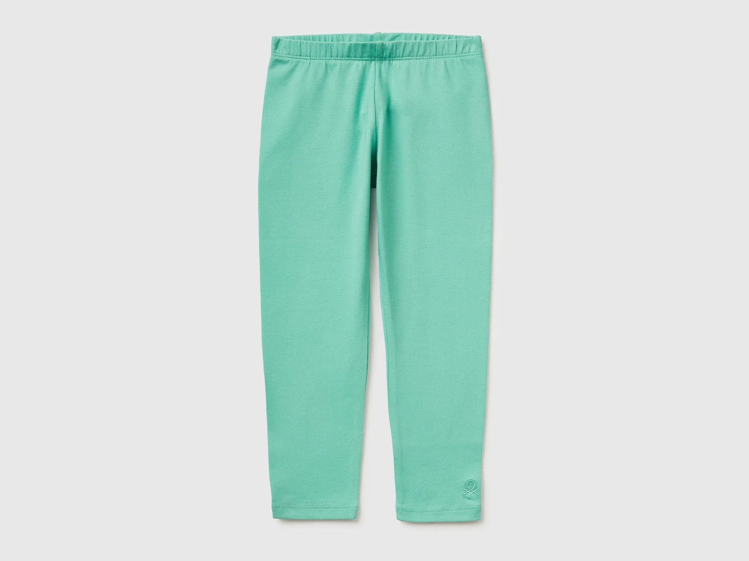 Benetton Aqua Girls Leggings in Stretch Cotton with Logo SKU: 3MT1GF01L_13D Image 01