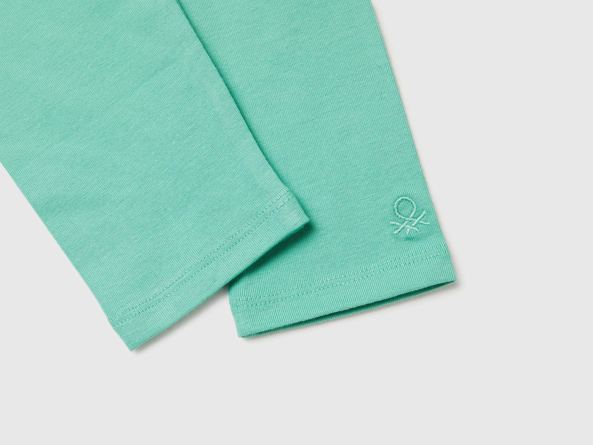 Benetton Aqua Girls Leggings in Stretch Cotton with Logo SKU: 3MT1GF01L_13D Image 03