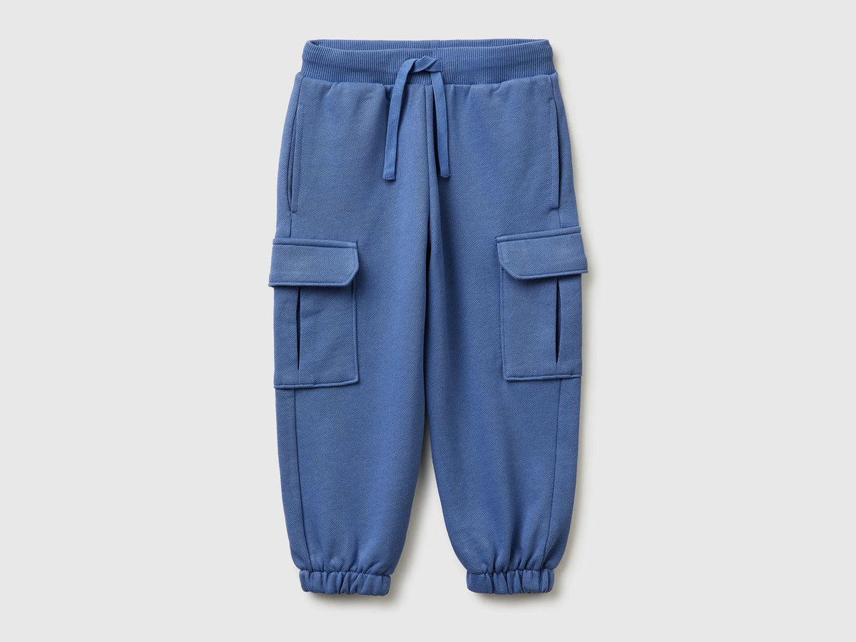 Benetton Air force blue Boys Fleece Cargo Joggers SKU: 3NBMGF045_05N Image 01