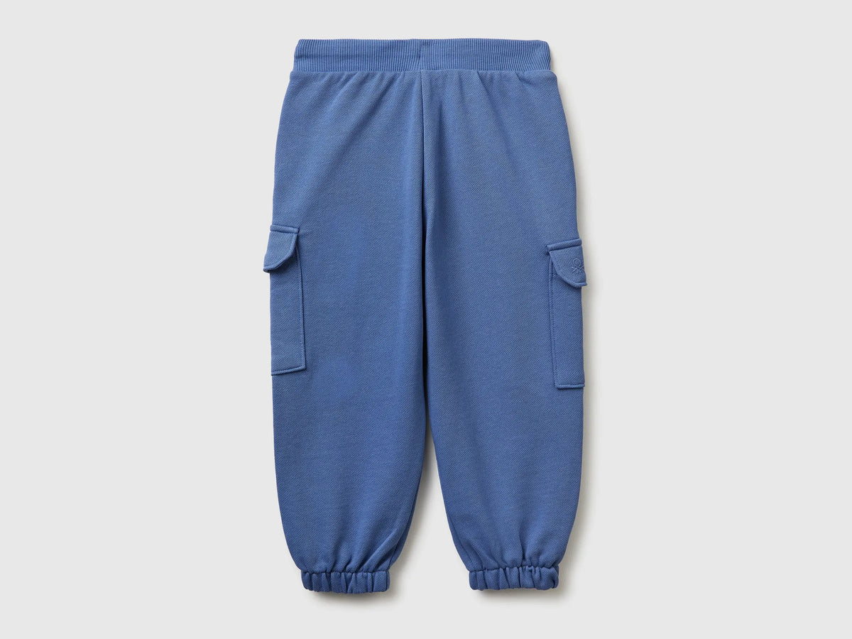 Benetton Air force blue Boys Fleece Cargo Joggers SKU: 3NBMGF045_05N Image 02