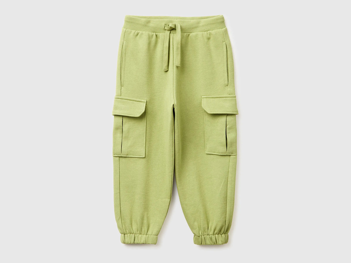 Benetton Military Green Boys Fleece Cargo Joggers SKU: 3NBMGF045_1Q1 Image 01