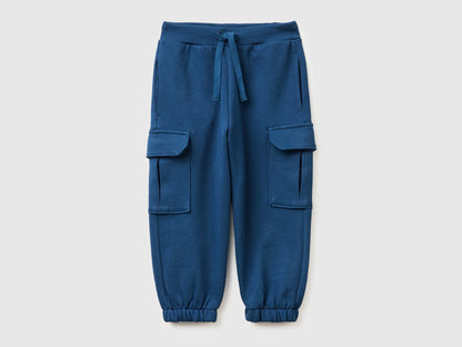 Benetton Dark blue Boys Fleece Cargo Joggers SKU: 3NBMGF045_37T Image 01