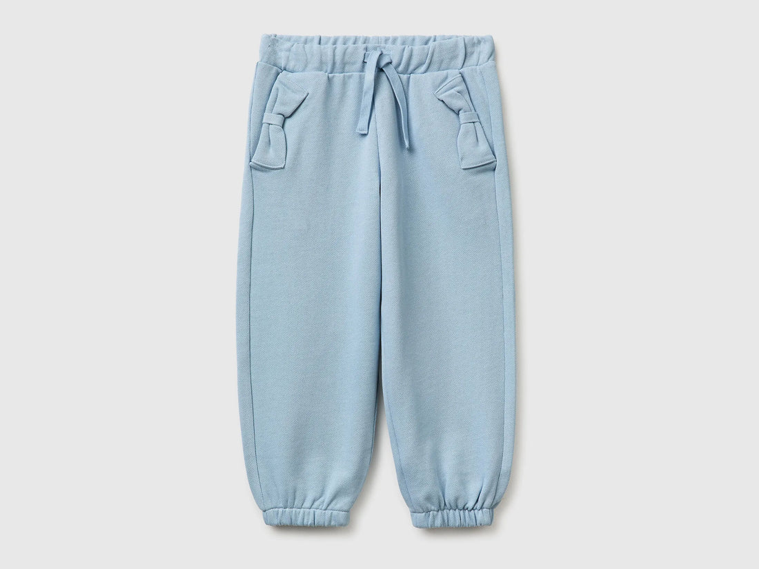 Benetton Light Blue Girls Sweatpants with Bows SKU: 3NBMGF05D_12C Image 01