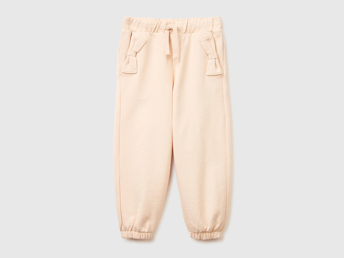 Benetton Soft Pink Girls Sweatpants with Bows SKU: 3NBMGF05D_20Y Image 01