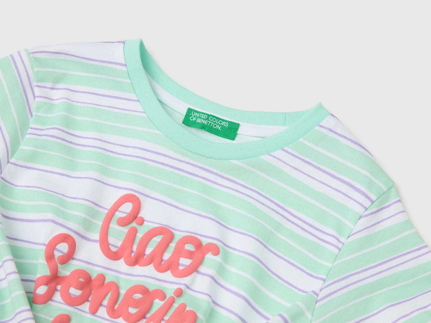 Benetton Multi-Color Girls Striped T-Shirt with Puffy Print SKU: 3P0UG10N7_73G Image 03