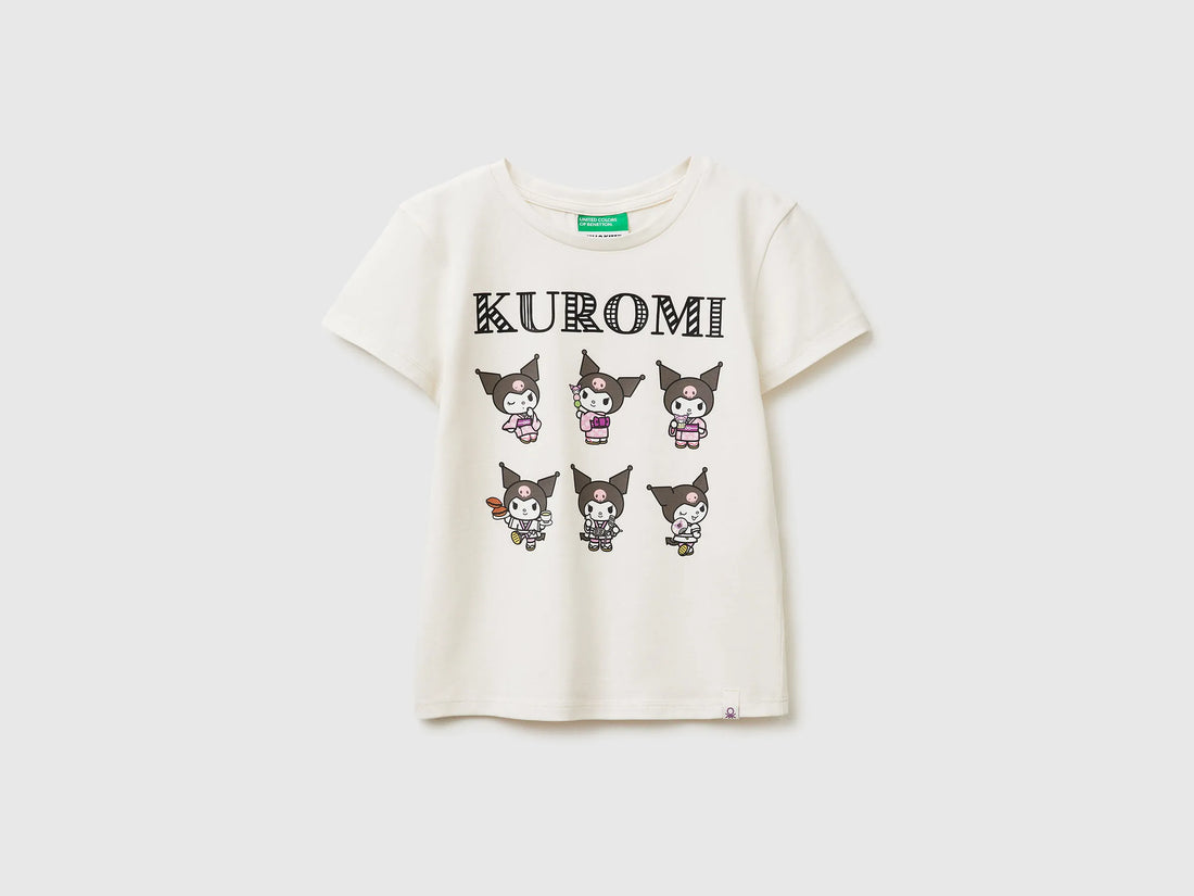 Benetton Creamy White Girls Kuromi Hello Kitty T-Shirt SKU: 3P4ZC10SQ_00E Image 01