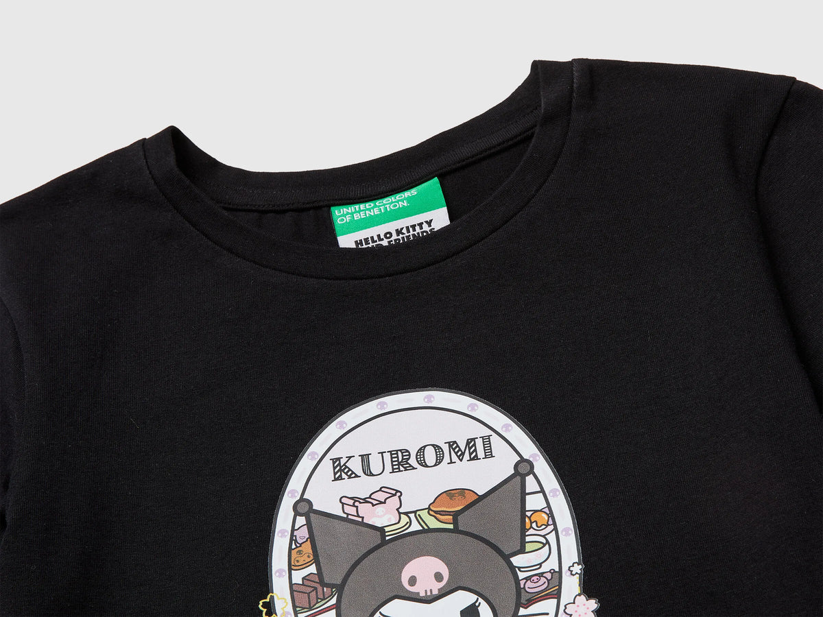 Benetton Black Girls Kuromi Hello Kitty T-Shirt SKU: 3P4ZC10SQ_100 Image 03