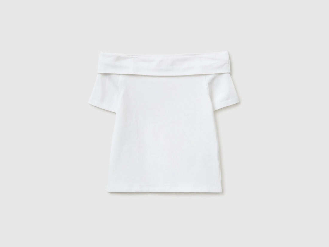 Benetton White Girls Boat-Neck T-Shirt SKU: 3P4ZC10T4_101 Image 01