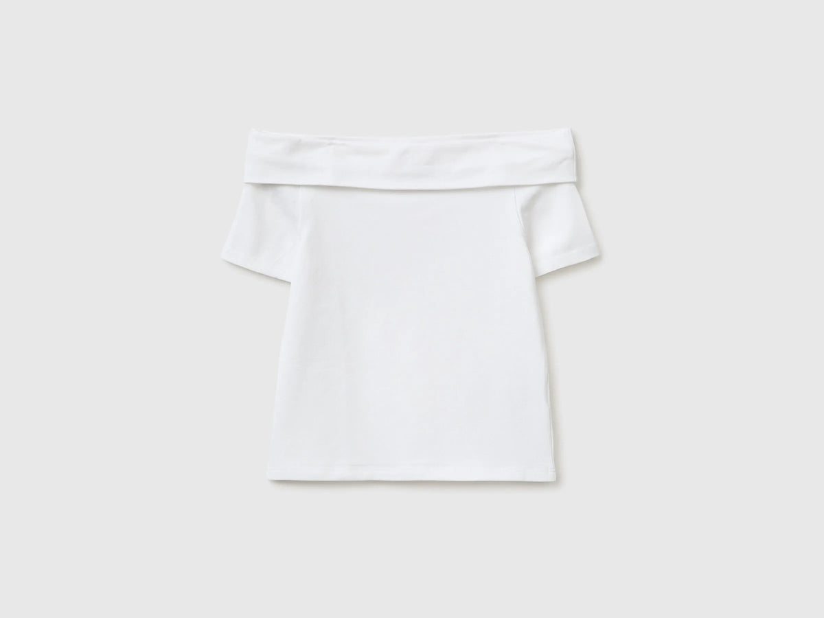 Benetton White Girls Boat-Neck T-Shirt SKU: 3P4ZC10T4_101 Image 01
