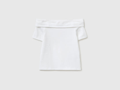 Benetton White Girls Boat-Neck T-Shirt SKU: 3P4ZC10T4_101 Image 01