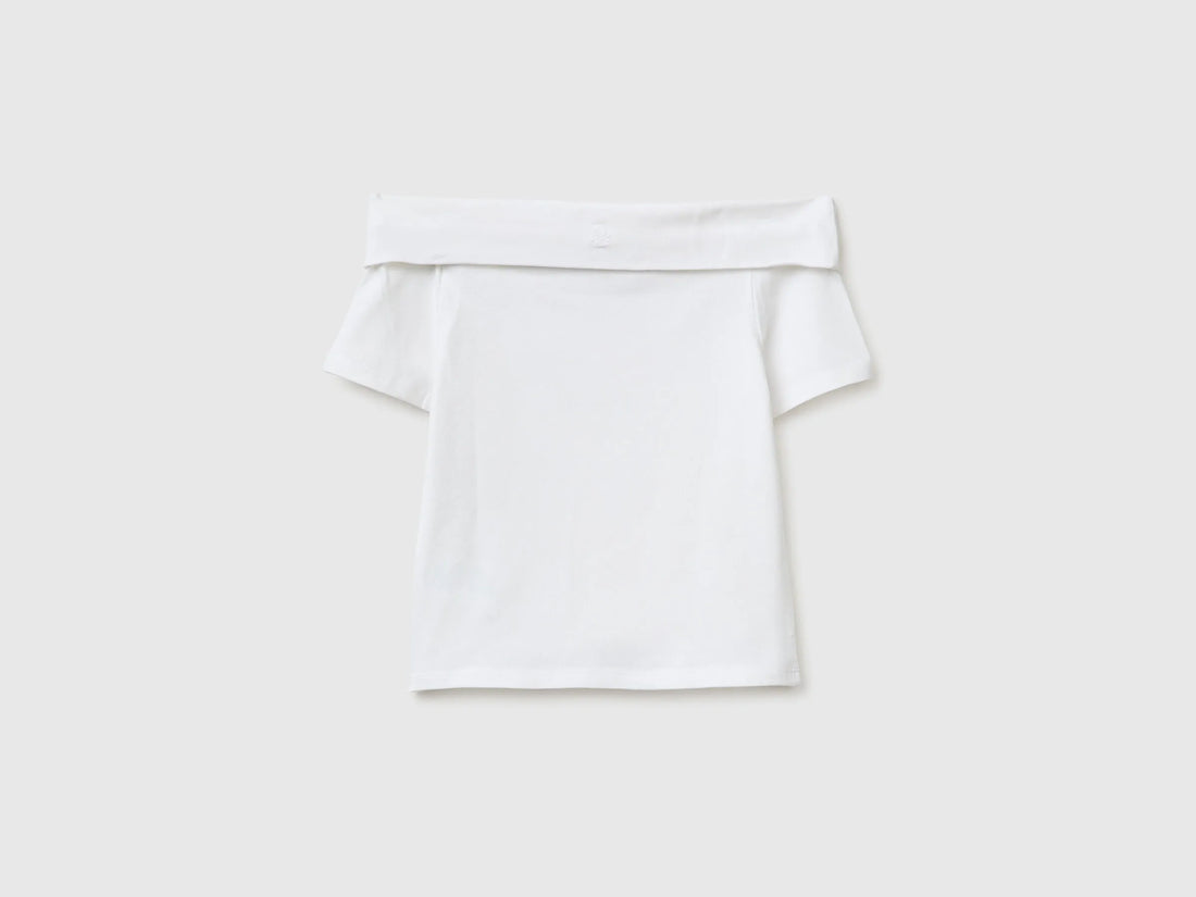 Benetton White Girls Boat-Neck T-Shirt SKU: 3P4ZC10T4_101 Image 02