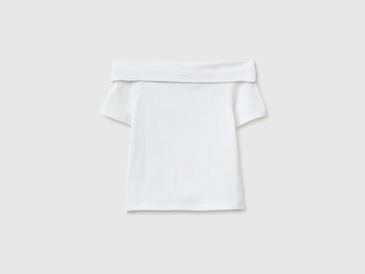 Benetton White Girls Boat-Neck T-Shirt SKU: 3P4ZC10T4_101 Image 02