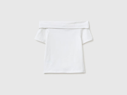 Benetton White Girls Boat-Neck T-Shirt SKU: 3P4ZC10T4_101 Image 02