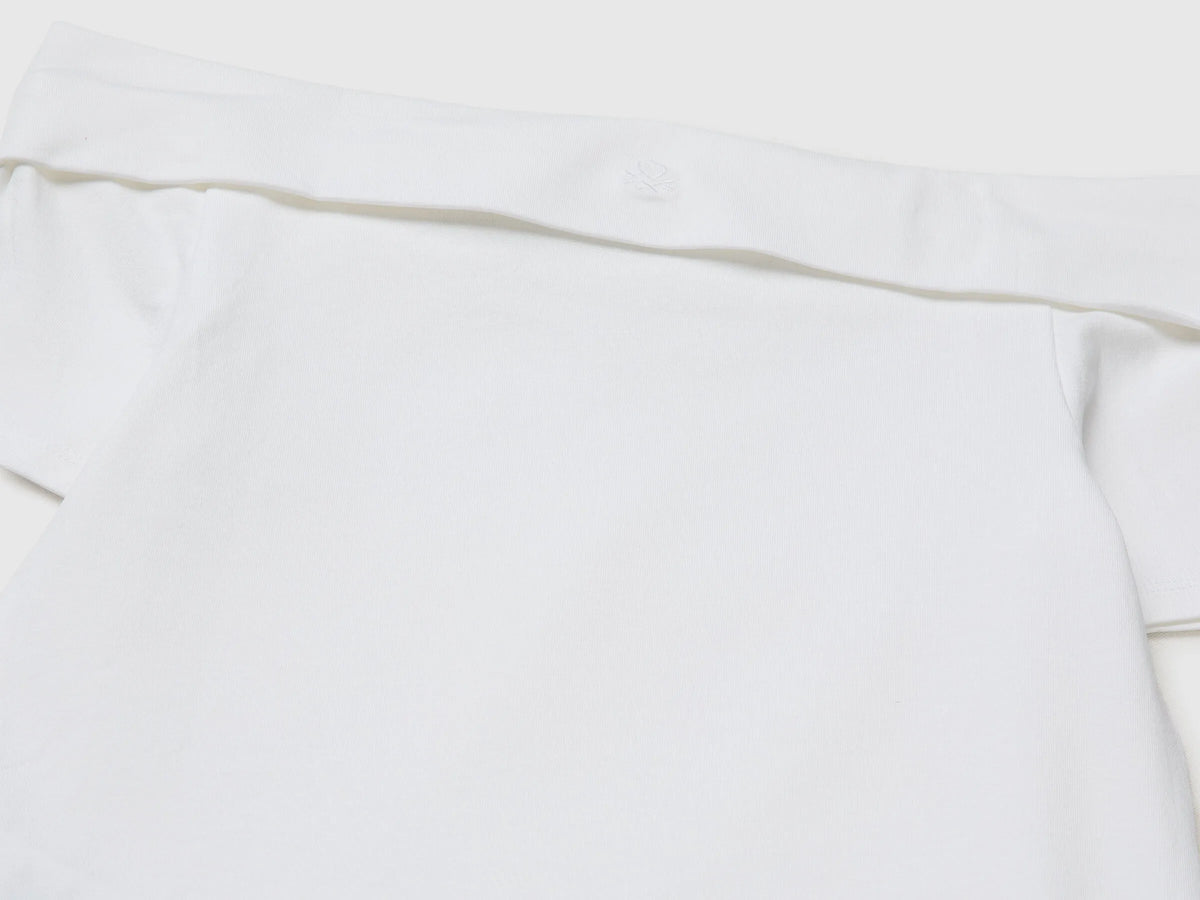 Benetton White Girls Boat-Neck T-Shirt SKU: 3P4ZC10T4_101 Image 03