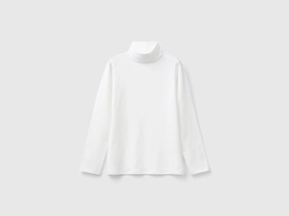 Benetton Creamy white Girls Stretch T-Shirt with High Neck SKU: 3P4ZC202N_074 Image 01