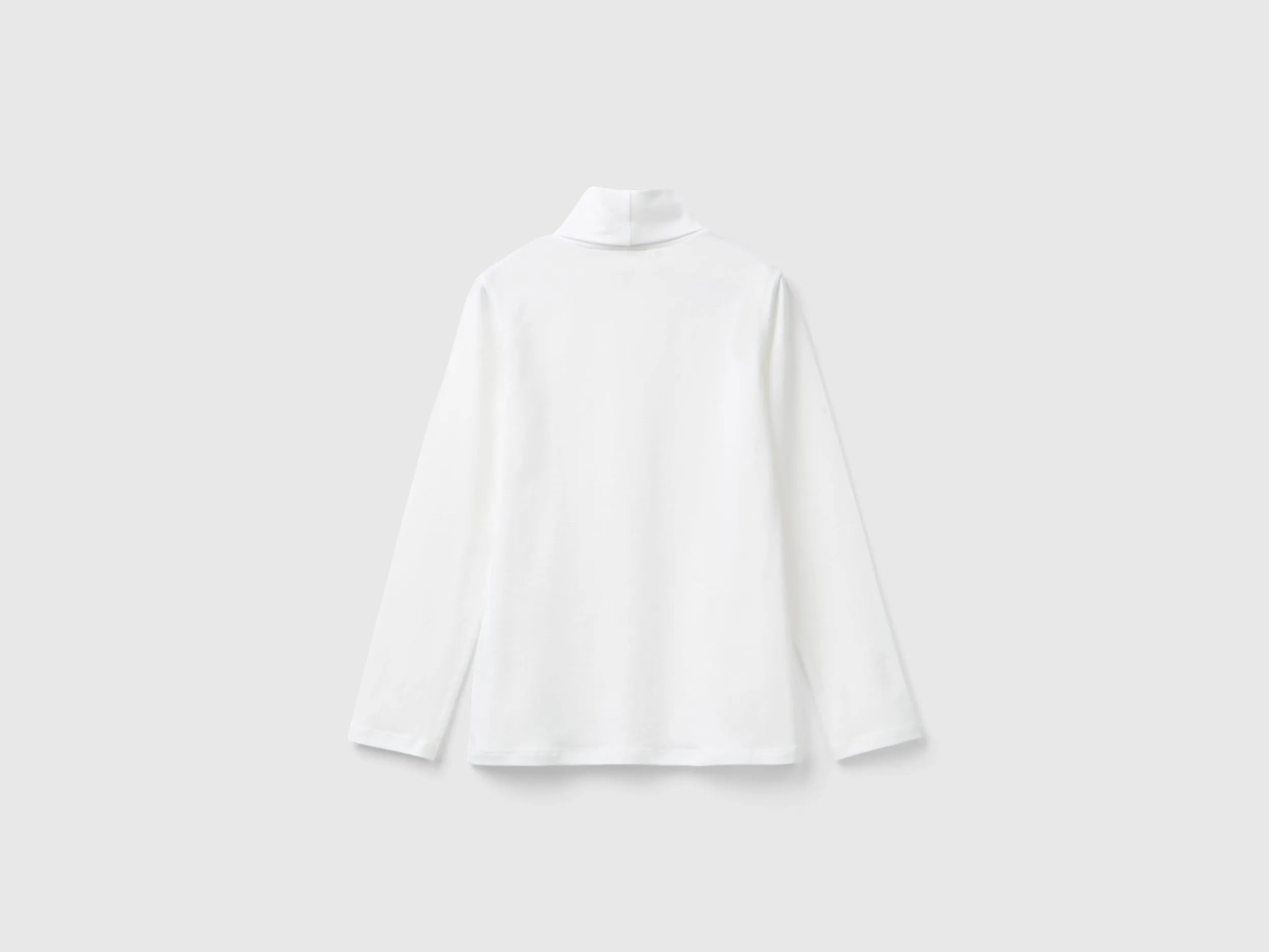 Benetton Creamy white Girls Stretch T-Shirt with High Neck SKU: 3P4ZC202N_074 Image 02