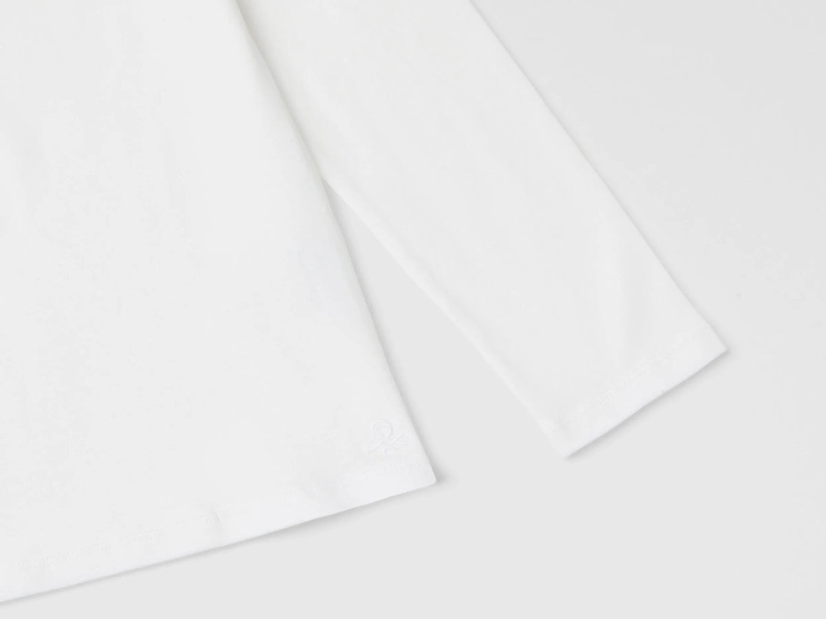 Benetton Creamy white Girls Stretch T-Shirt with High Neck SKU: 3P4ZC202N_074 Image 03