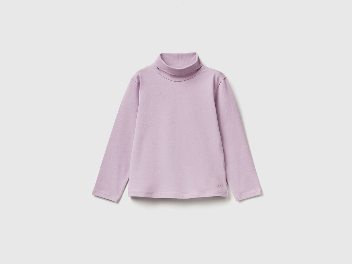 Benetton_Lavender_Turtleneck T-Shirt in Stretch Cotton_3P4ZG200D_0W1_01