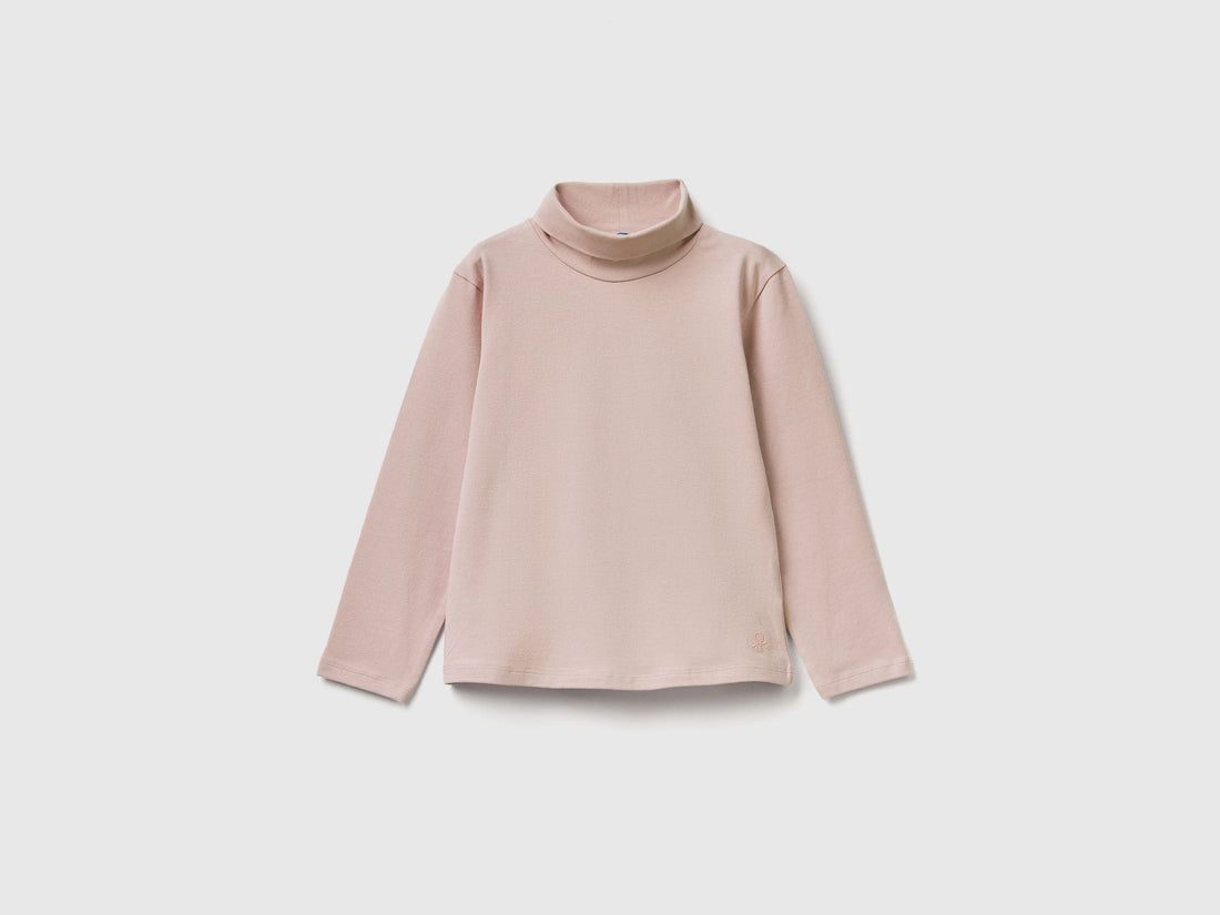 Benetton_Soft Pink_Turtleneck T-Shirt in Stretch Cotton_3P4ZG200D_12U_01