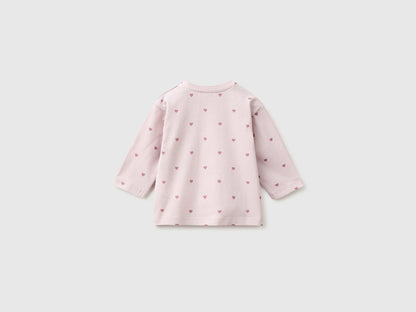 Benetton Soft Pink Girl T-Shirt with Patterned Print in Organic Cotton SKU: 3Q74A107G_904 Image 02