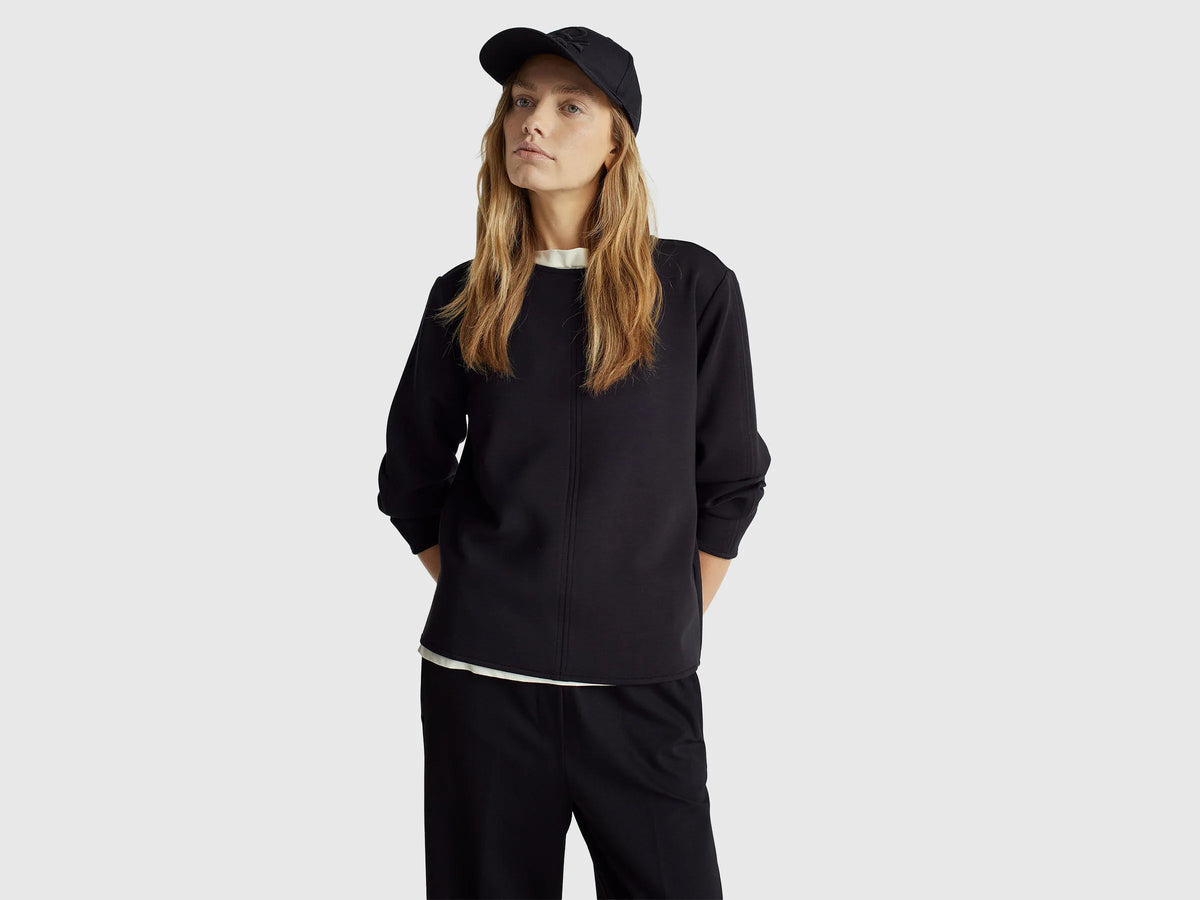 Benetton_Black_Stretch Modal T-Shirt_3QAFD10AU_100_01