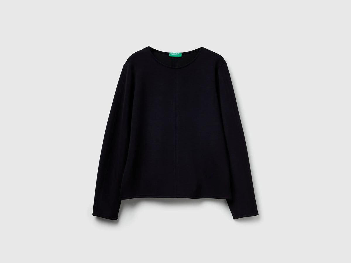 Benetton_Black_Stretch Modal T-Shirt_3QAFD10AU_100_05