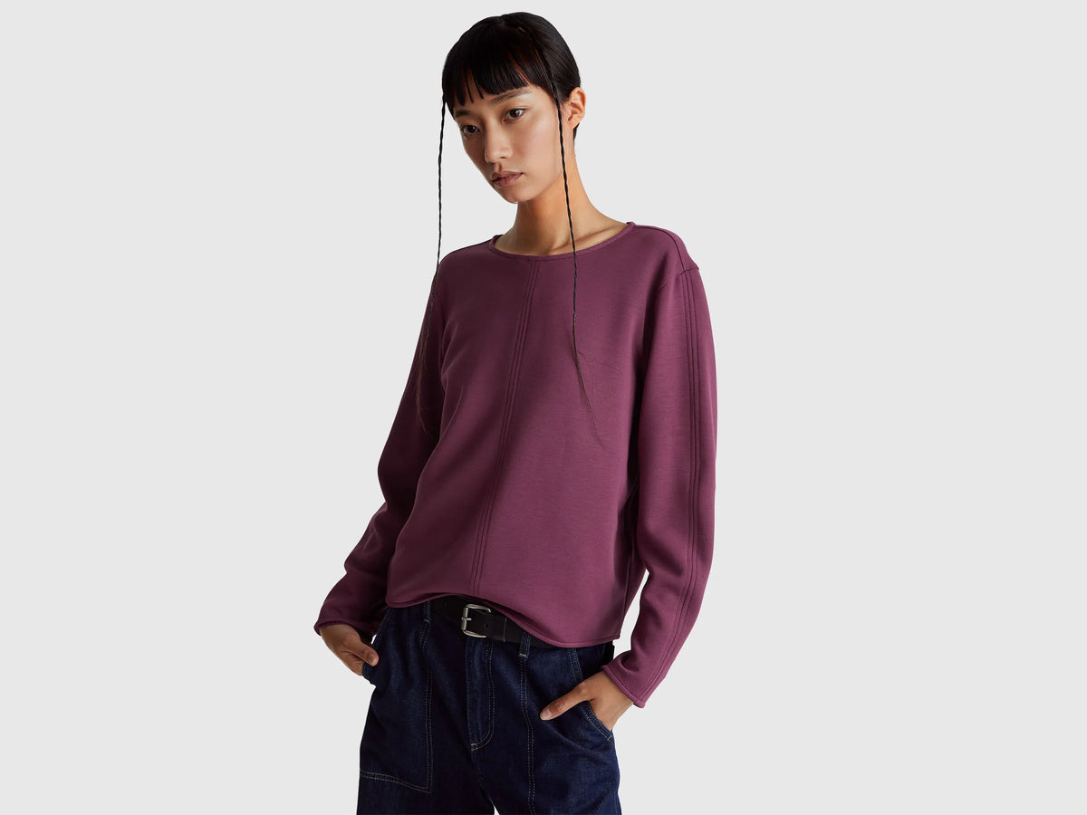 Benetton_Purple_Stretch Modal T-Shirt_3QAFD10AU_1D3_01