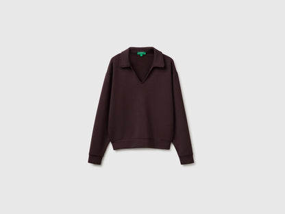 Benetton Dark Brown Women Flowing Sweatshirt with Polo Neck SKU: 3QAFD301G_0G3 Image 01