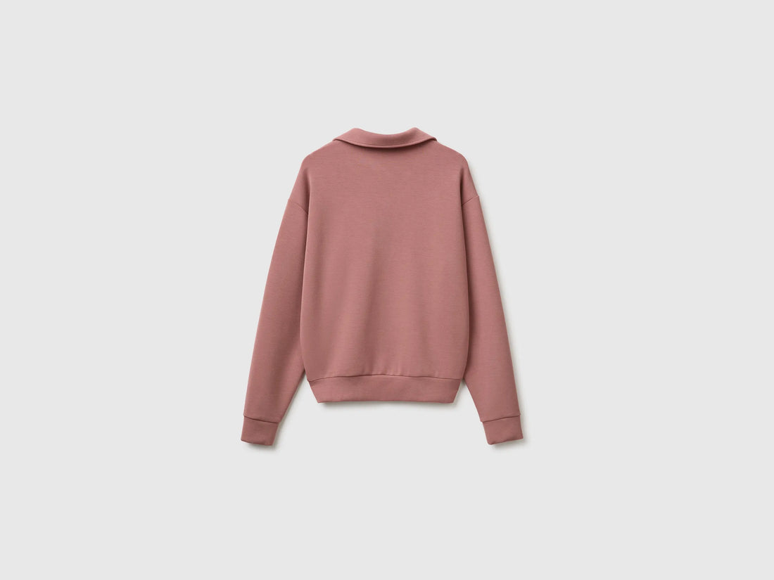 Benetton Pink Women Flowing Sweatshirt with Polo Neck SKU: 3QAFD301G_33A Image 02