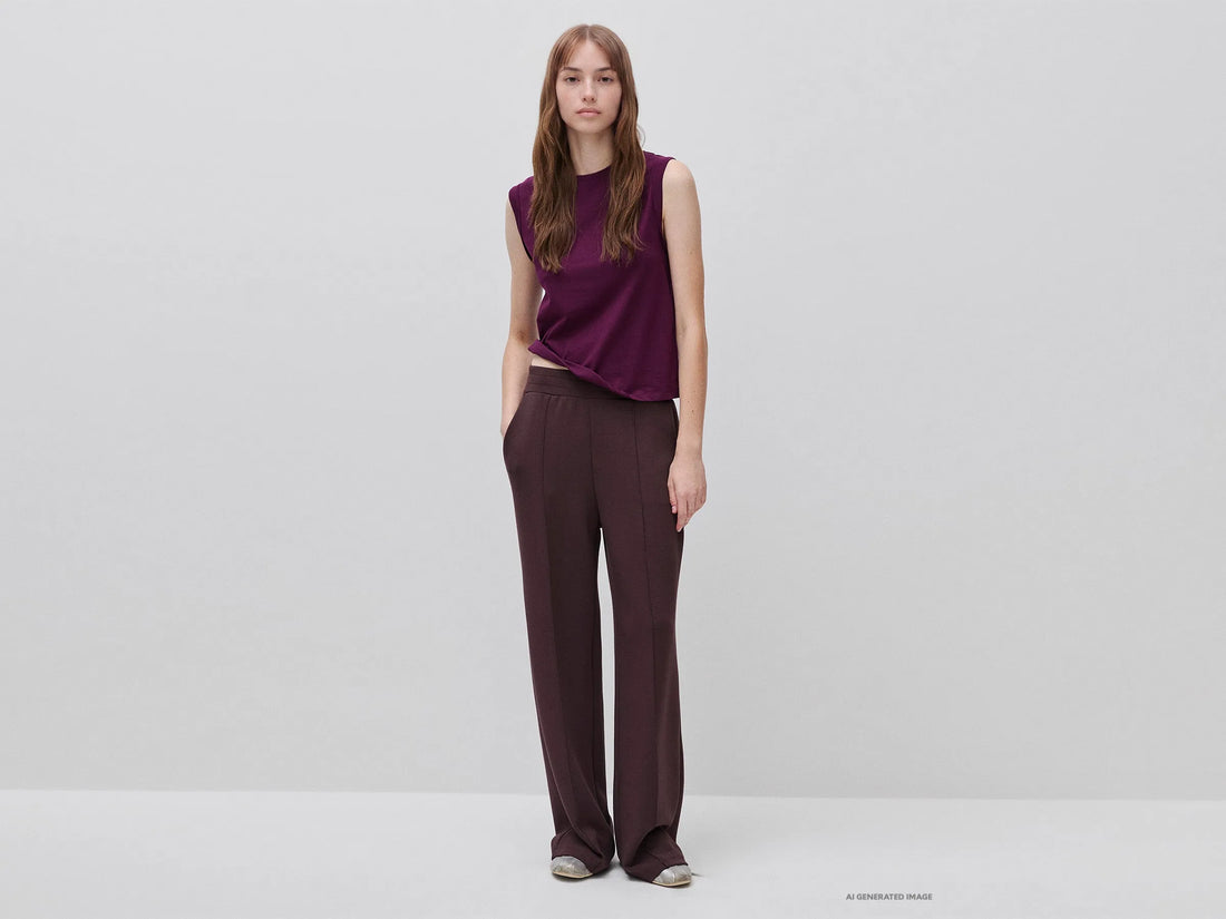 Benetton Dark Brown Women Comfort Fit Fluid Trousers SKU: 3QAFDF01L_0G3 Image 01