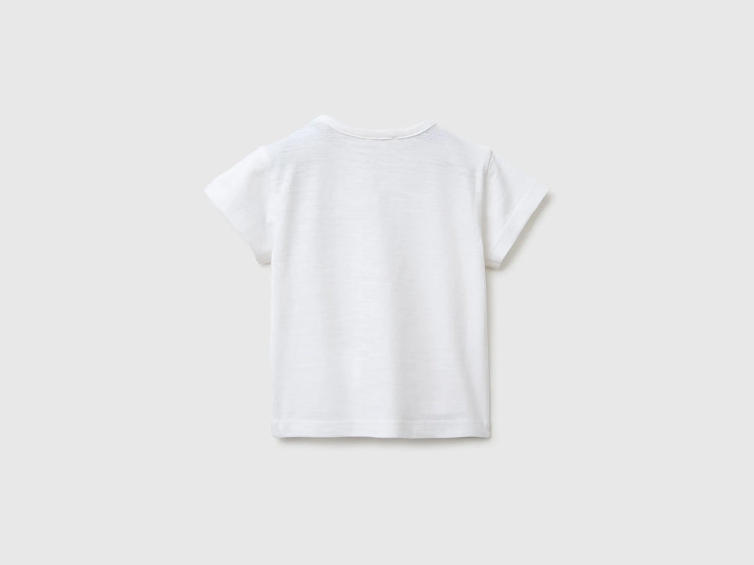 Benetton White Baby T-Shirt with Pocket and Little Animal SKU: 3SDLA107A_101 Image 02